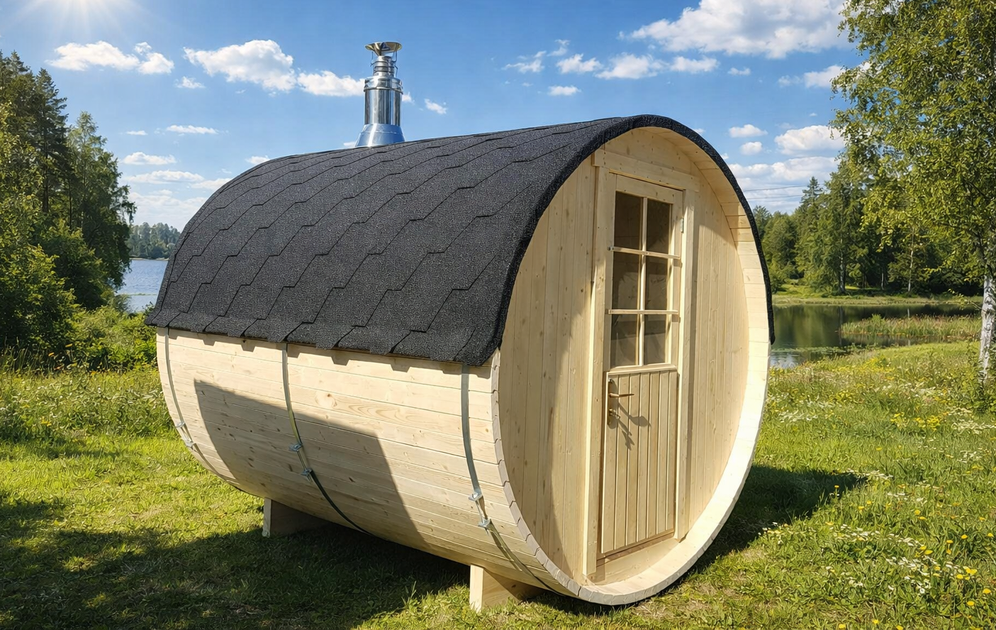 Tynnyrisauna pukuhuoneella